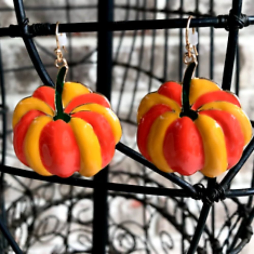 Pumpkin Earrings Dangle Hooks Thanksgiving New Fall Jewelry Festival Har…